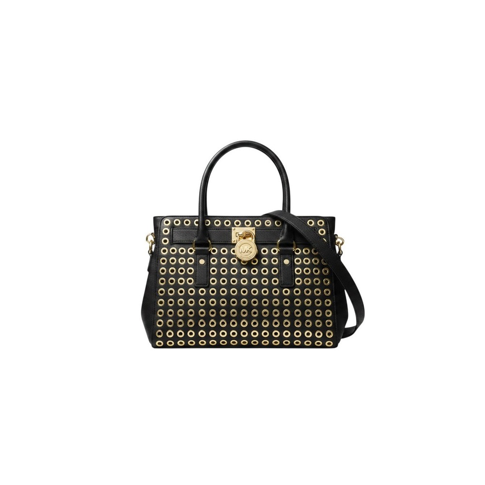 Michael Kors Hamilton Satchel Womens Medium Black Excellent Grommet Studded Bag